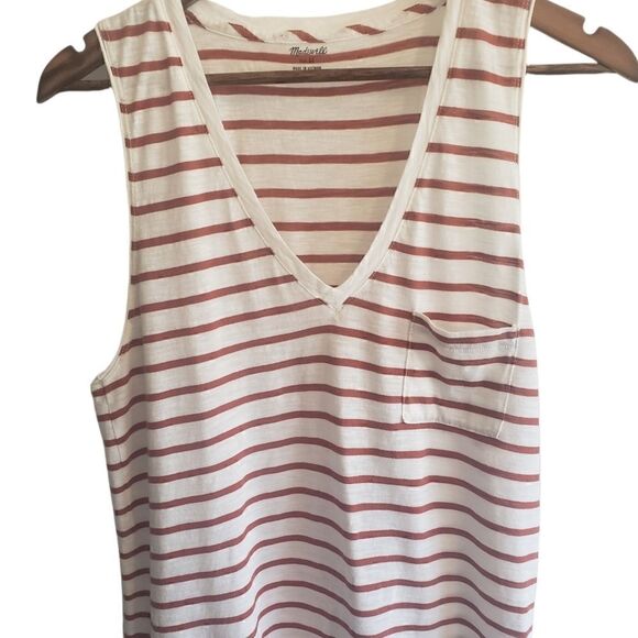 MADEWELL White and Brown Striped  Whisper Cotton Tank - Picture 2 of 4